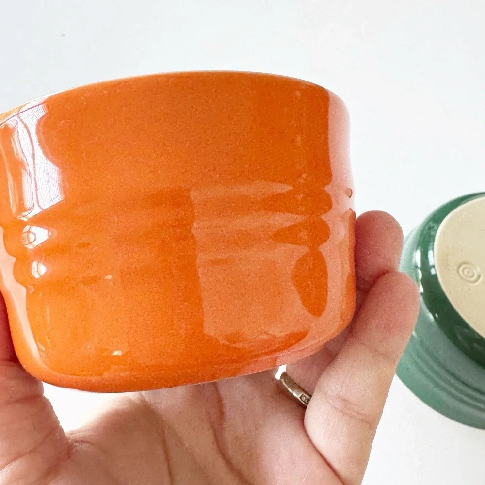 Le Creuset Stoneware Ramekins One Green One Orange Baking  Kitchen Bakeware Fall